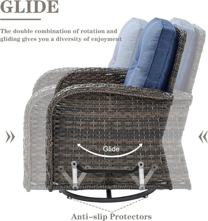 6 Piece Patio Conversation Sets - Wicker Patio Furniture Sets with Outdoor Swivel Rocker Chairs Outdoor Couch Perfect for Patio Deck Backyard, Brown Wicker Blue Cushion-4