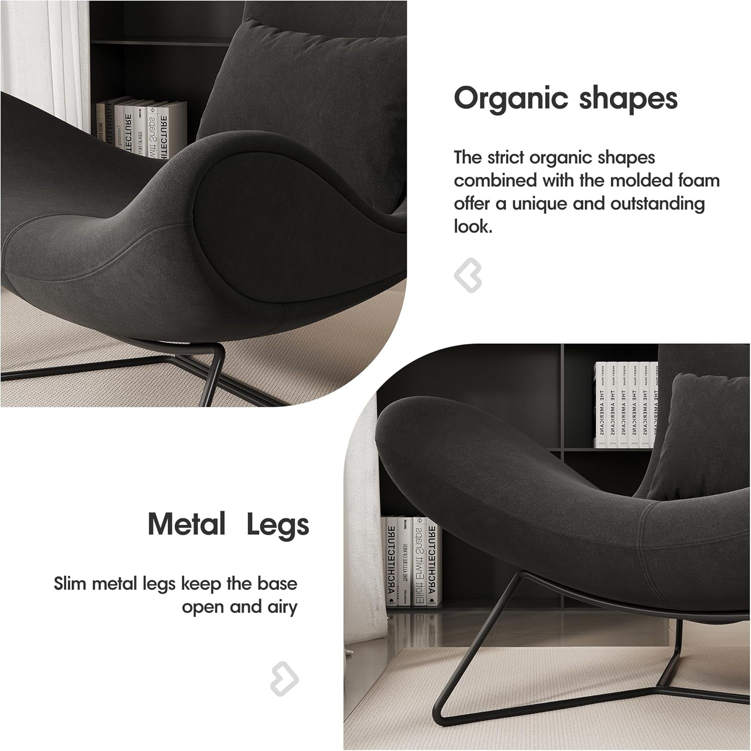 Beige Velvet Wingback Accent Chair Mid Century Modern ShipItFurniture