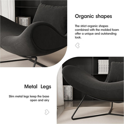 Beige Velvet Wingback Accent Chair Mid Century Modern ShipItFurniture