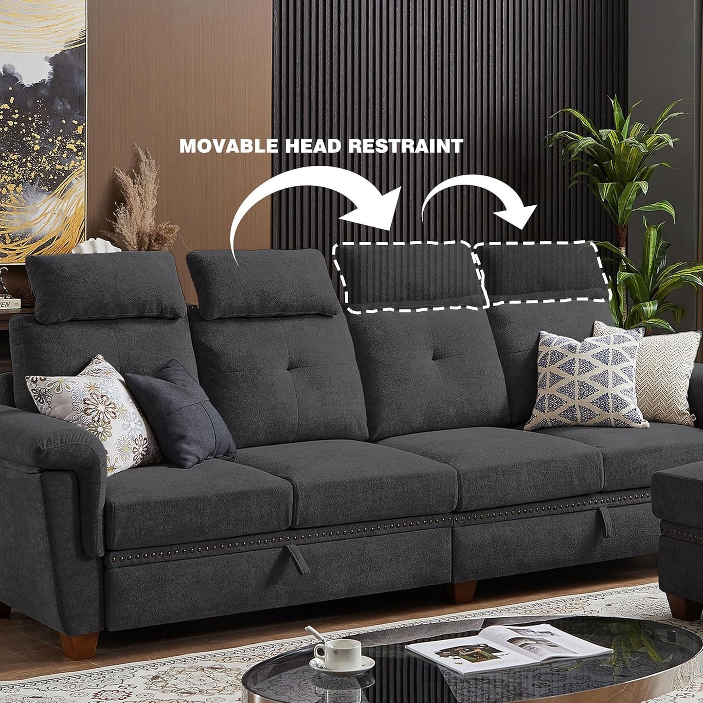 L Shaped Sectional Sofa With Storage Chaise Dark Grey ShipItFurniture