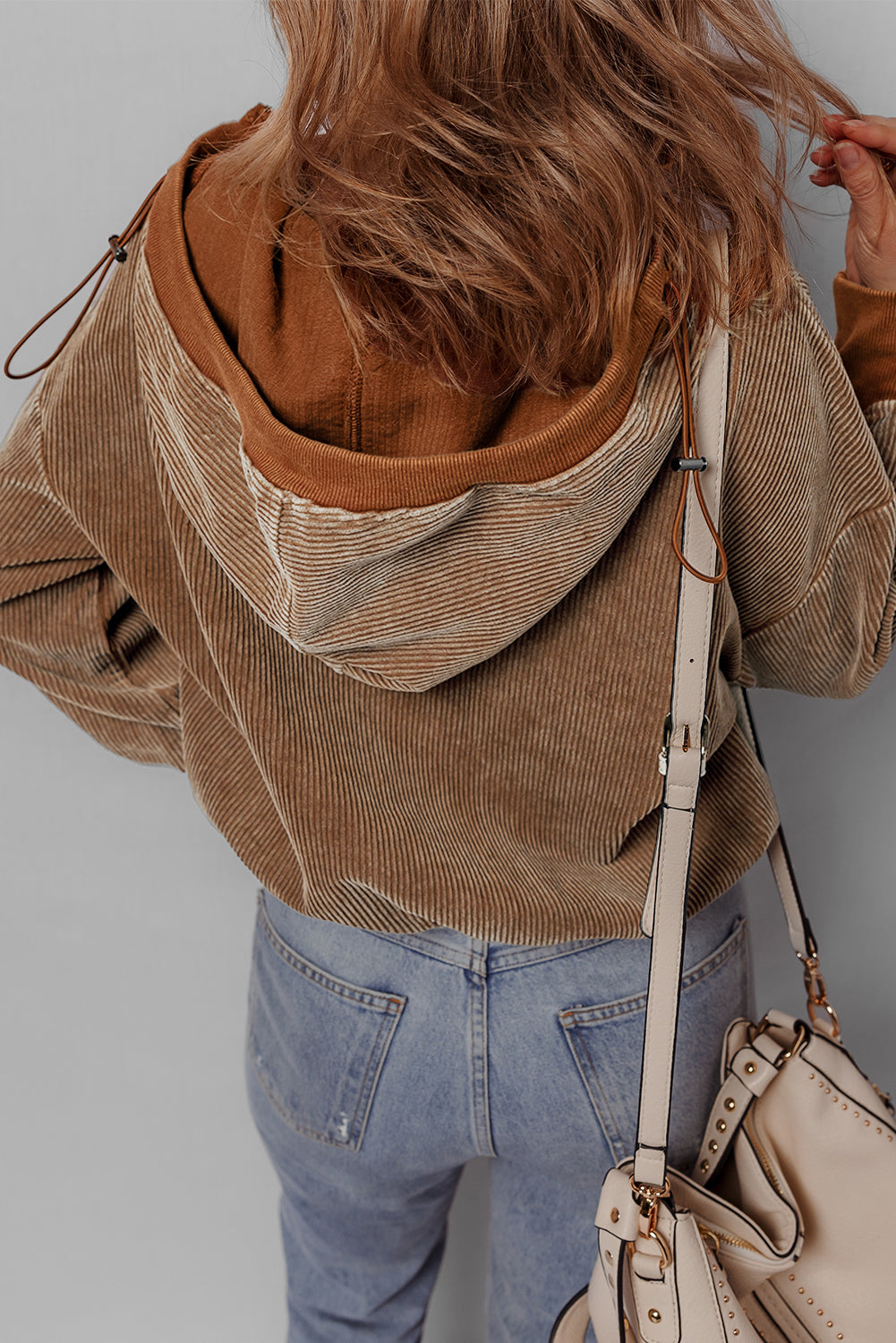 Abigail Kangaroo Drawstring Corduroy Hoodie