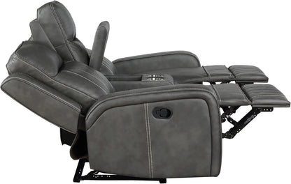 Gray Faux Leather Reclining Loveseat With Manual Recline ShipItFurniture