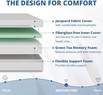 Comfortable 8 Inch Green Tea Memory Foam Mattress