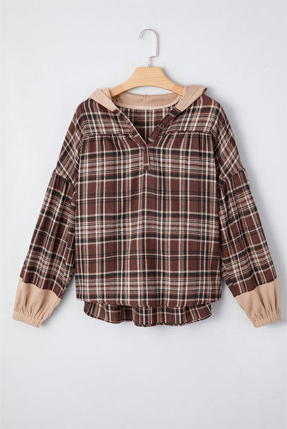 Lauren Plaid Patchwork Long Sleeve Hooded Top
