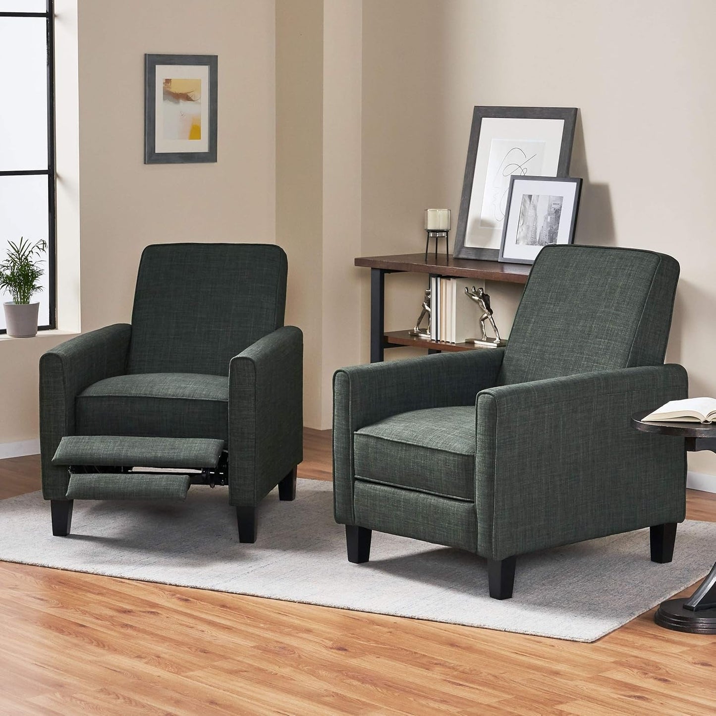 Emmie Fabric Recliner Set Of 2 Moss Gray Recliners ShipItFurniture