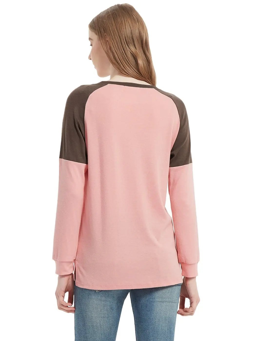 Casual Crewneck Sweatshirts Long Sleeve Color Block Blouses Side Slit Pullover Tops - Get it from Bo