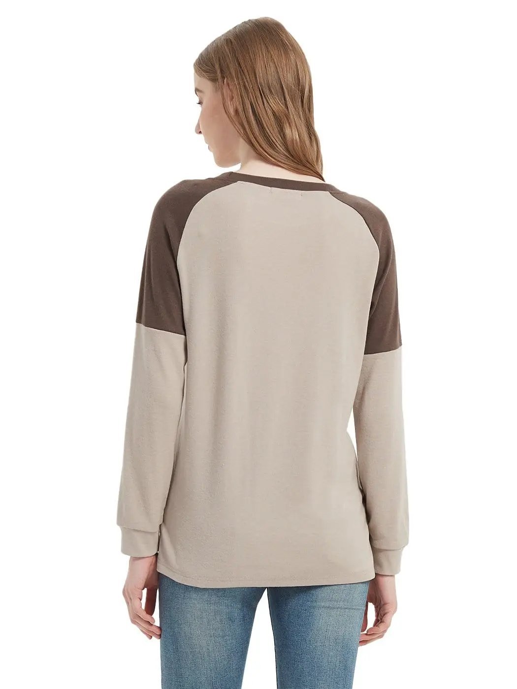 Casual Crewneck Sweatshirts Long Sleeve Color Block Blouses Side Slit Pullover Tops - Get it from Bo