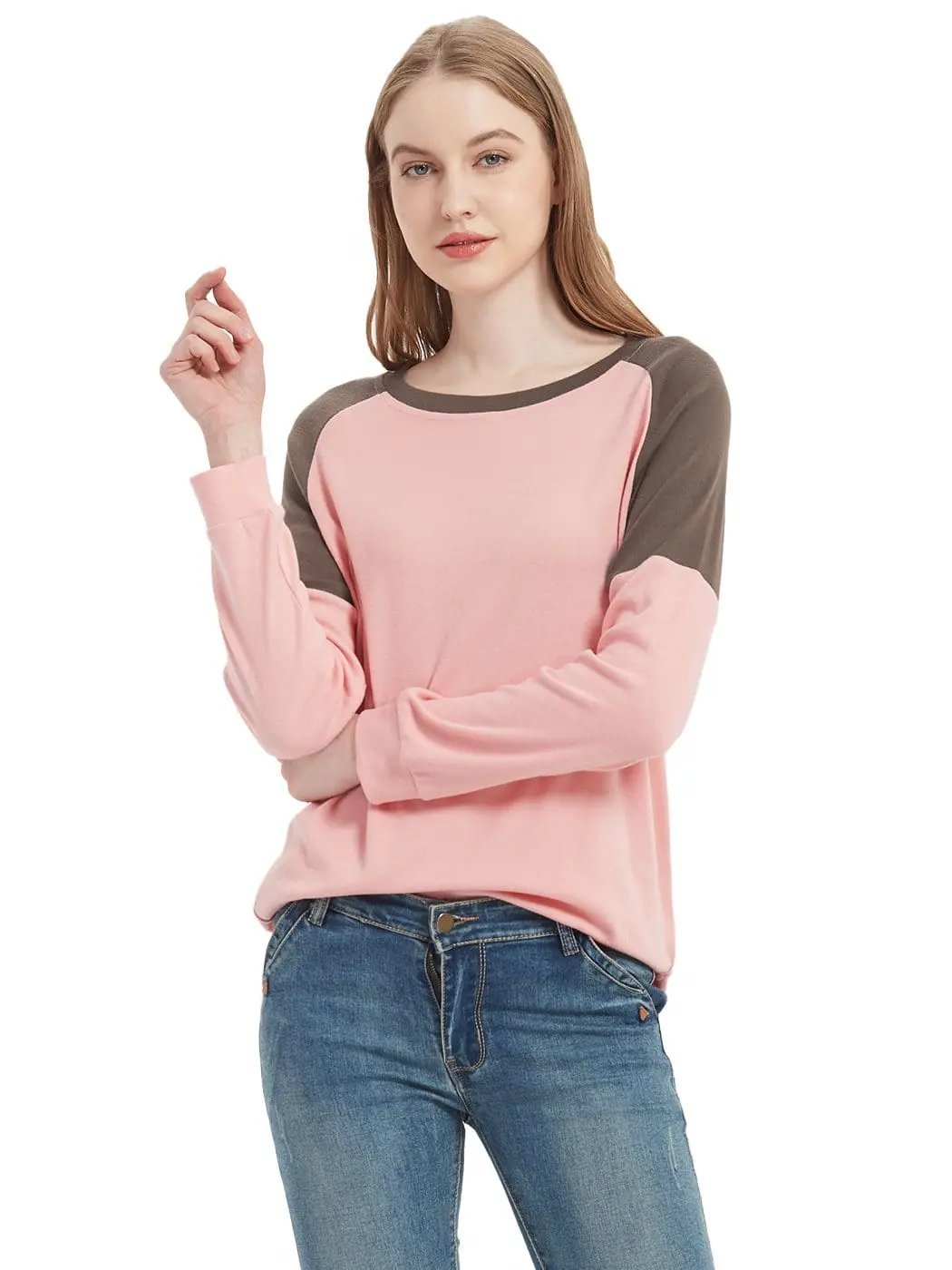 Casual Crewneck Sweatshirts Long Sleeve Color Block Blouses Side Slit Pullover Tops - Get it from Bo