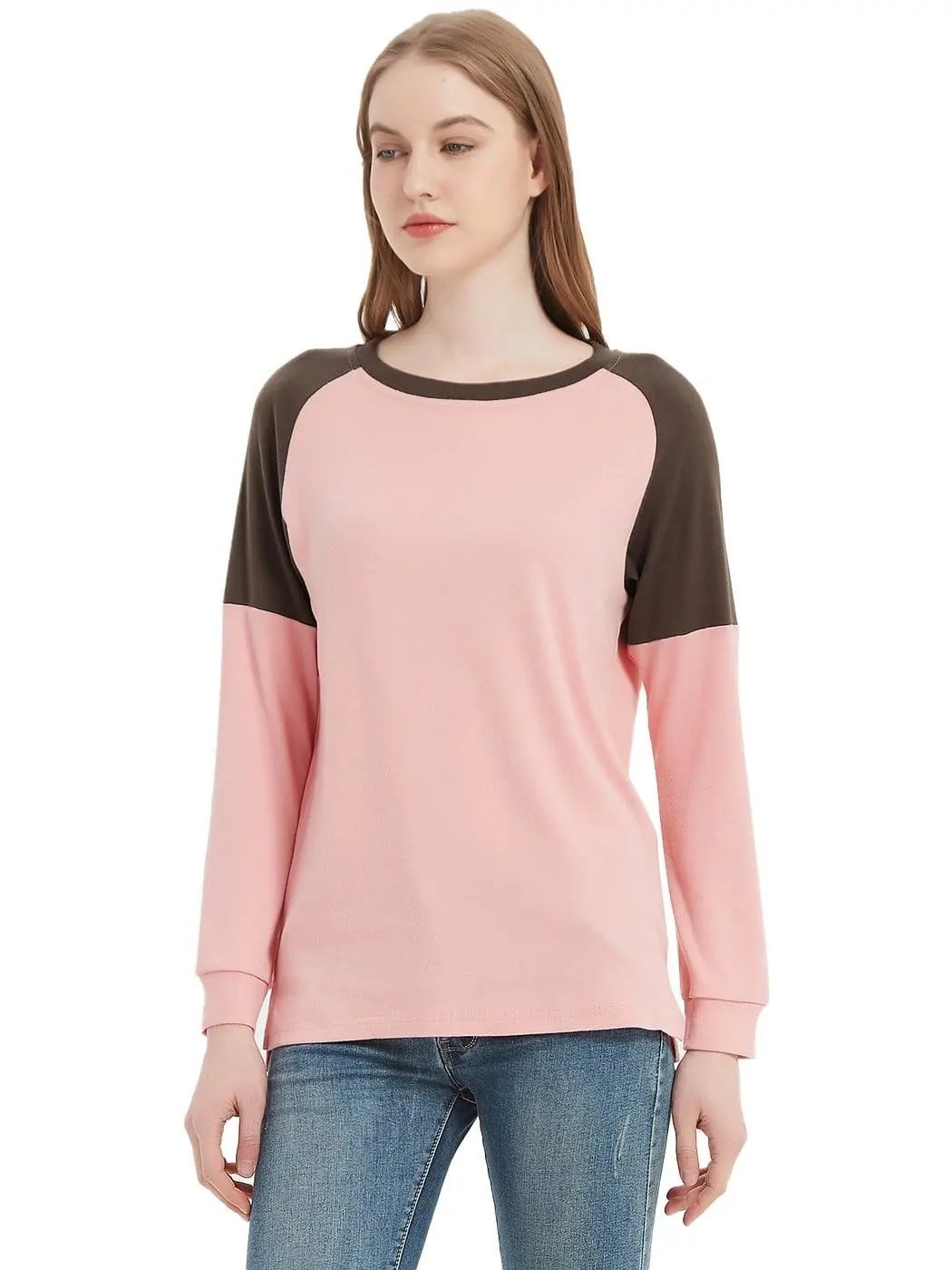 Casual Crewneck Sweatshirts Long Sleeve Color Block Blouses Side Slit Pullover Tops - Get it from Bo