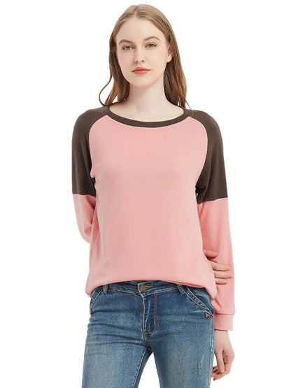 Casual Crewneck Sweatshirts Long Sleeve Color Block Blouses Side Slit Pullover Tops - Get it from Bo