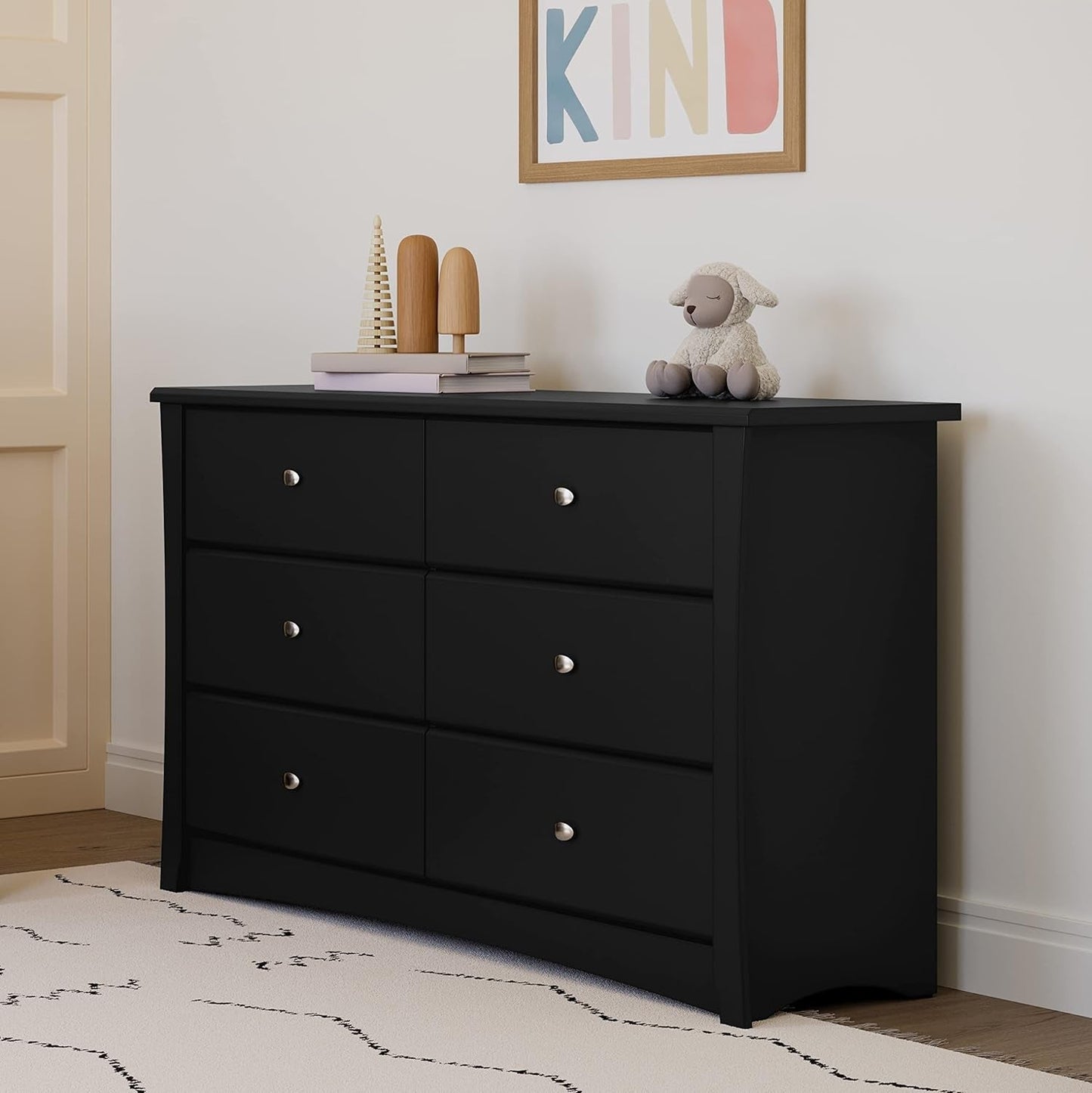 Crescent 6 Drawer Double Dresser (Black) – GREENGUARD Gold Certified, Dresser for Nursery, 6 Drawer Dresser, Kids Dresser, Nursery Dresser Drawer Organizer, Chest of Drawers ShipItFurniture
