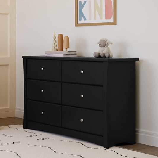Crescent 6 Drawer Double Dresser (Black) – GREENGUARD Gold Certified, Dresser for Nursery, 6 Drawer Dresser, Kids Dresser, Nursery Dresser Drawer Organizer, Chest of Drawers ShipItFurniture