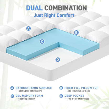 Queen Size Dual Layer Memory Foam Mattress Topper