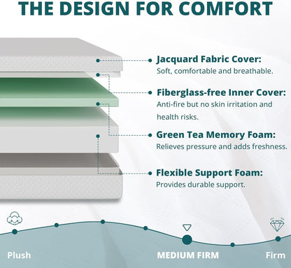 Green Tea Memory Foam Queen Mattress for Comfort