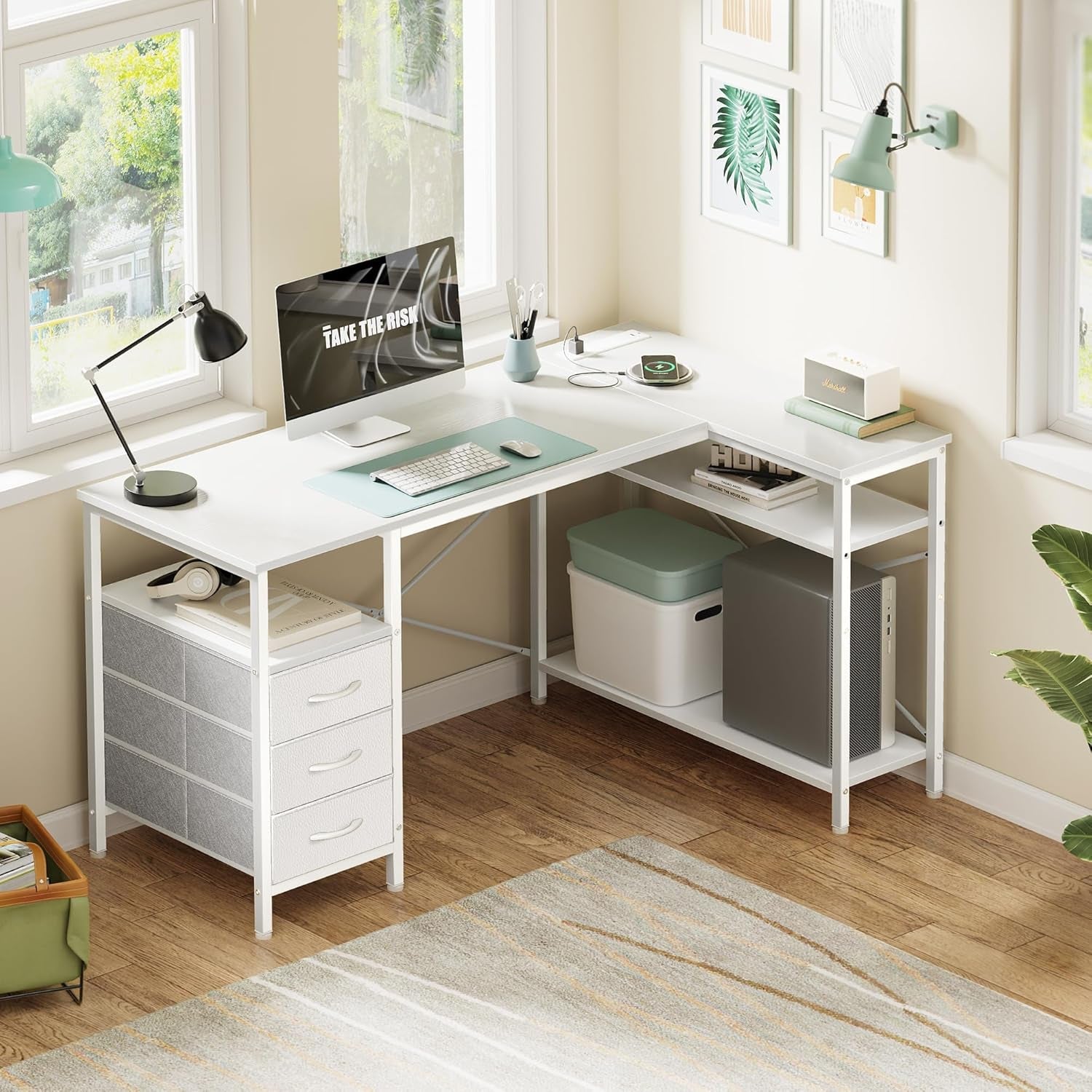 47 Inch L Shaped Desk With Power Outlets For Home Office ShipItFurniture