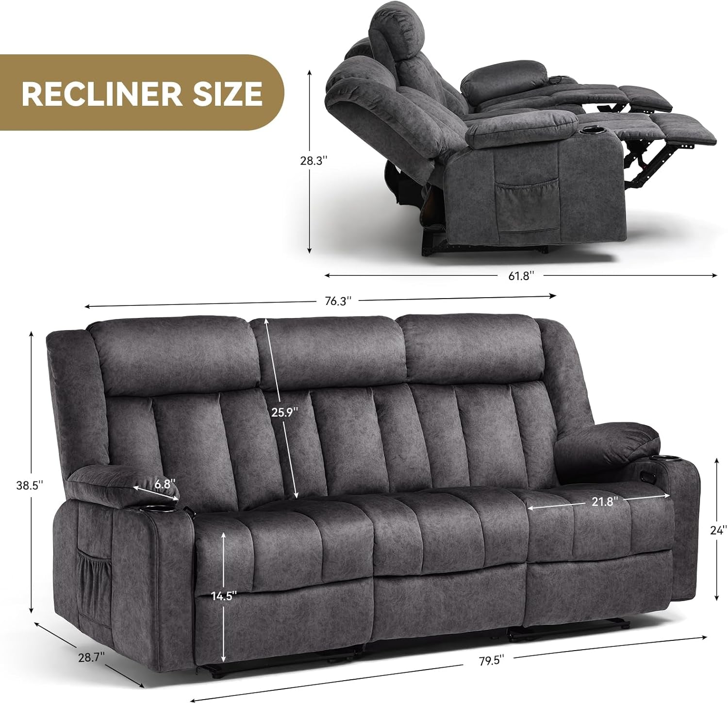 Premium Fabric Loveseat Manual Recliner With Bluetooth ShipItFurniture