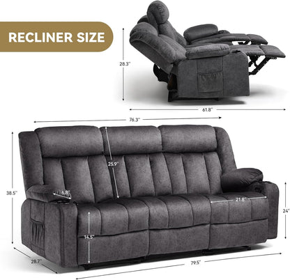 Premium Fabric Loveseat Manual Recliner With Bluetooth ShipItFurniture