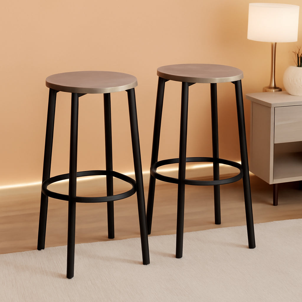 Greige Bar Stools Set Of 2 11.8 Inch Square Seats With Footrest ShipItFurniture