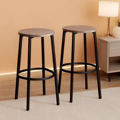 Greige Bar Stools Set Of 2 11.8 Inch Square Seats With Footrest ShipItFurniture