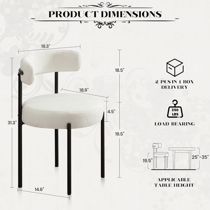 Dining Chairs Set of 4, White Boucle Dining Chair with Curved Backrest ShipItFurniture