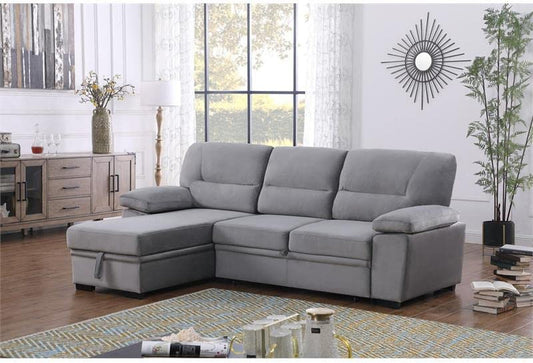 Gray Velvet Reversible Sleeper Sectional Sofa ShipItFurniture