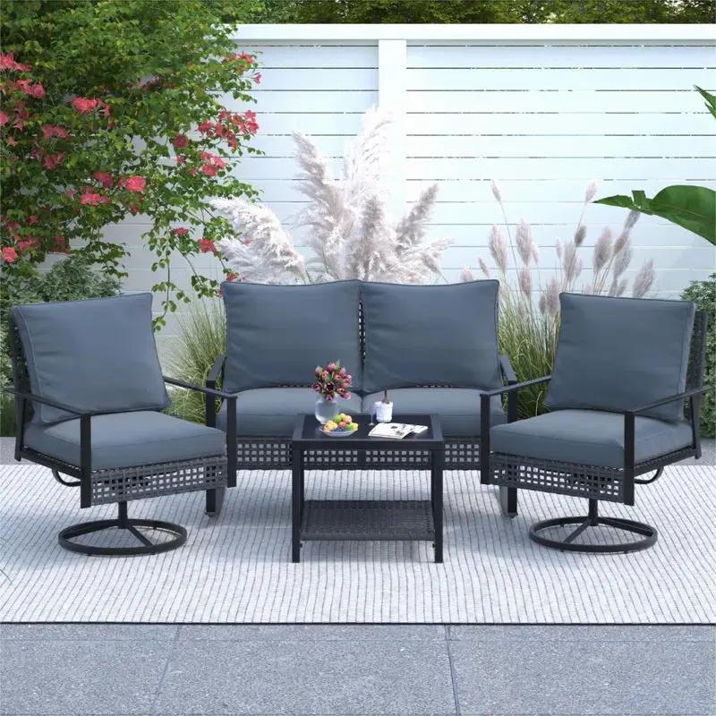 Outdoor Swivel Chair Sets With Cushions Weather Resistant-2