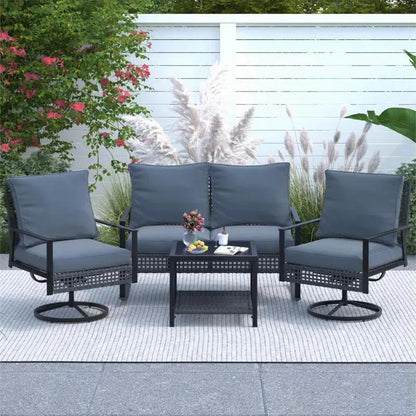 Outdoor Swivel Chair Sets With Cushions Weather Resistant-2