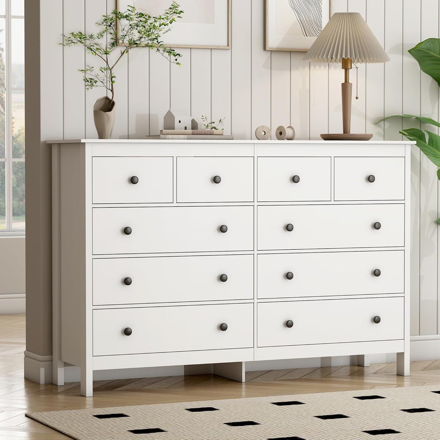 White 55 Inch Ten Drawer Dresser Modern Bedroom Storage ShipItFurniture