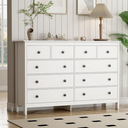 White 55 Inch Ten Drawer Dresser Modern Bedroom Storage ShipItFurniture