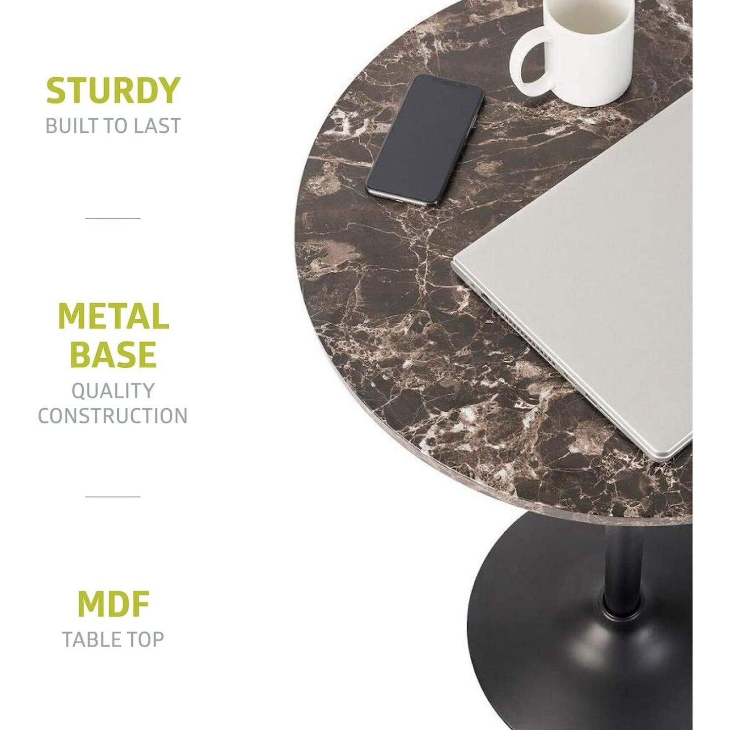 Round Bar Table With Faux Marble Top And Metal Base ShipItFurniture