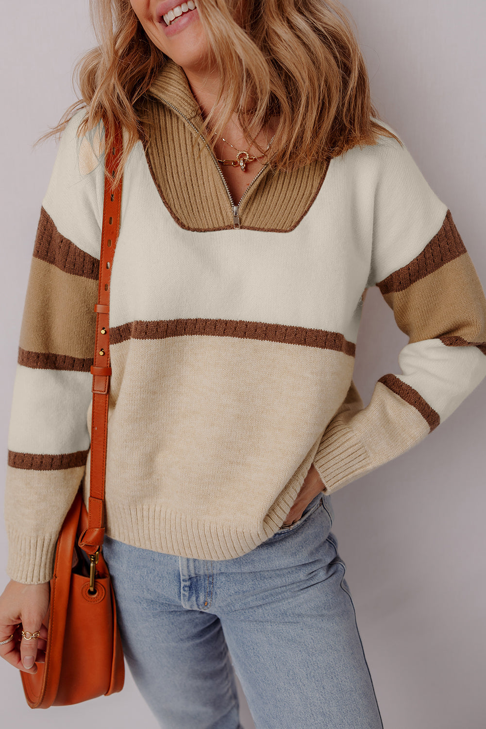 Guinevere Zipped Collared Pullover Sweater