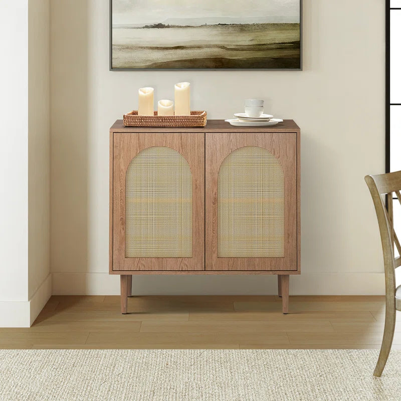 Rattan Door Accent Cabinet 30.2 Inch With Solid Wood Legs ShipItFurniture