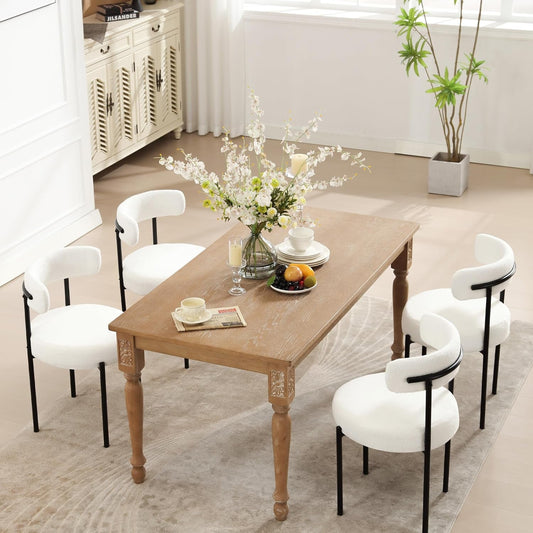 Dining Chairs Set of 4, White Boucle Dining Chair with Curved Backrest ShipItFurniture