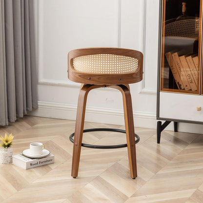 Mid-Century Modern Swivel Rattan Bar Stools Set ShipItFurniture