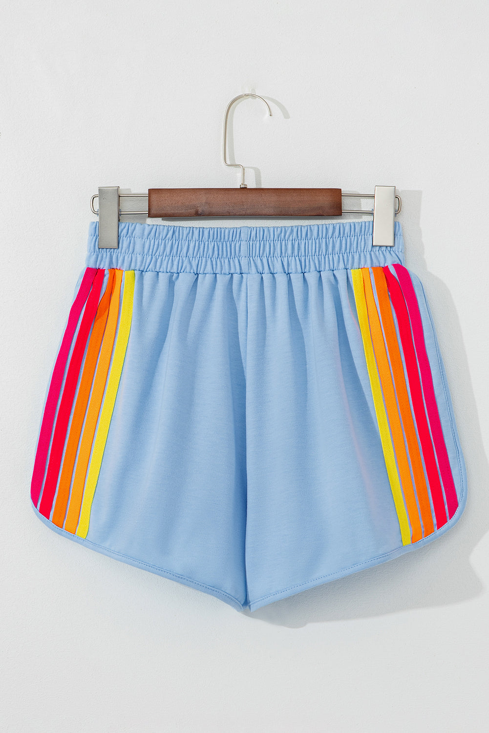 April Color Stripes Elastic High Waist Active Shorts