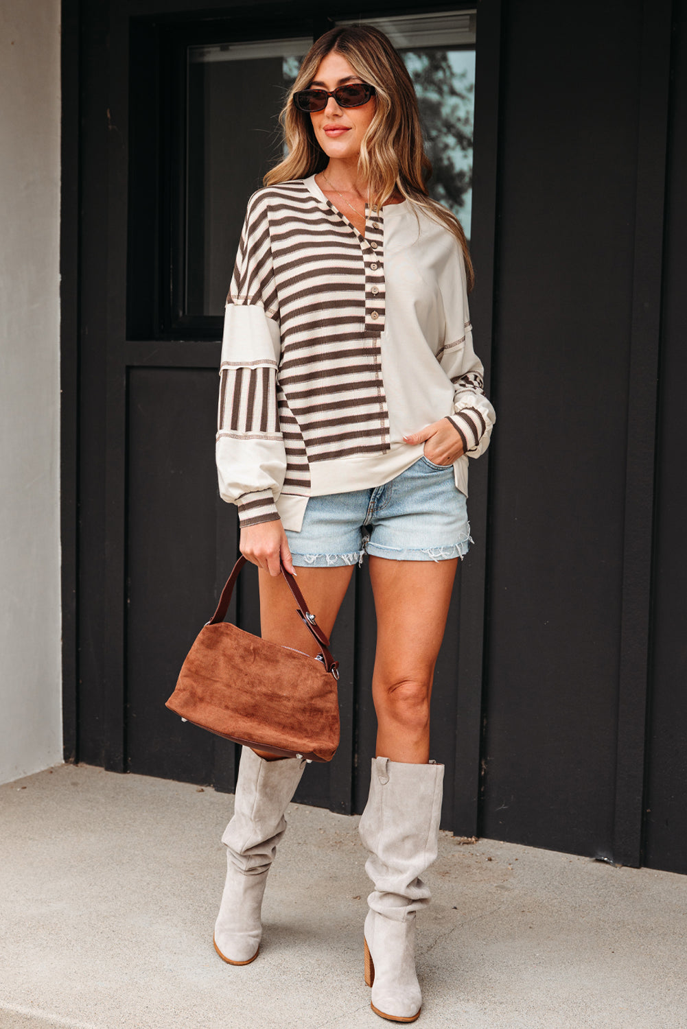 Ariana Stripe Stitched Oversized Sweatshirt Threaded Pear