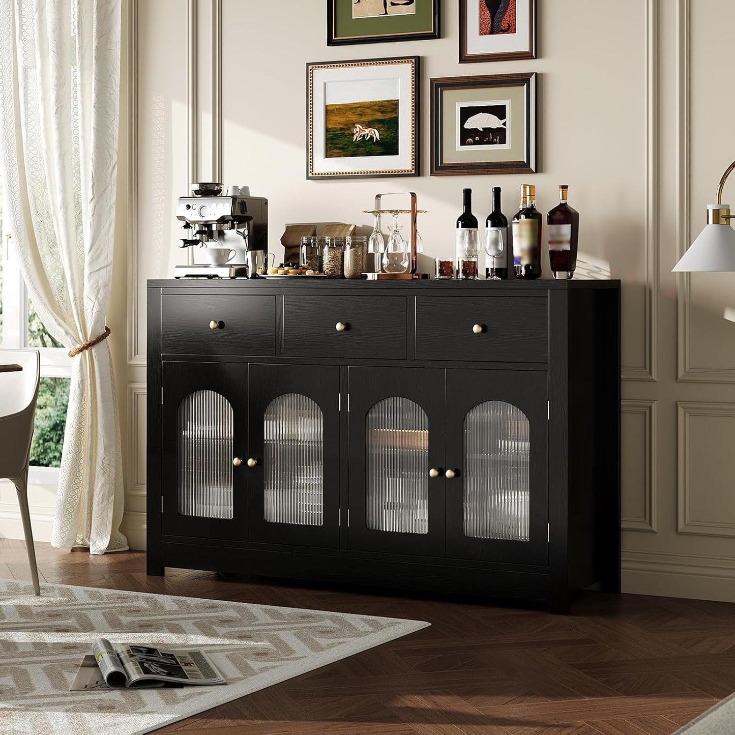55-Inch Matte Black Sideboard Buffet For Dining Room Storage ShipItFurniture