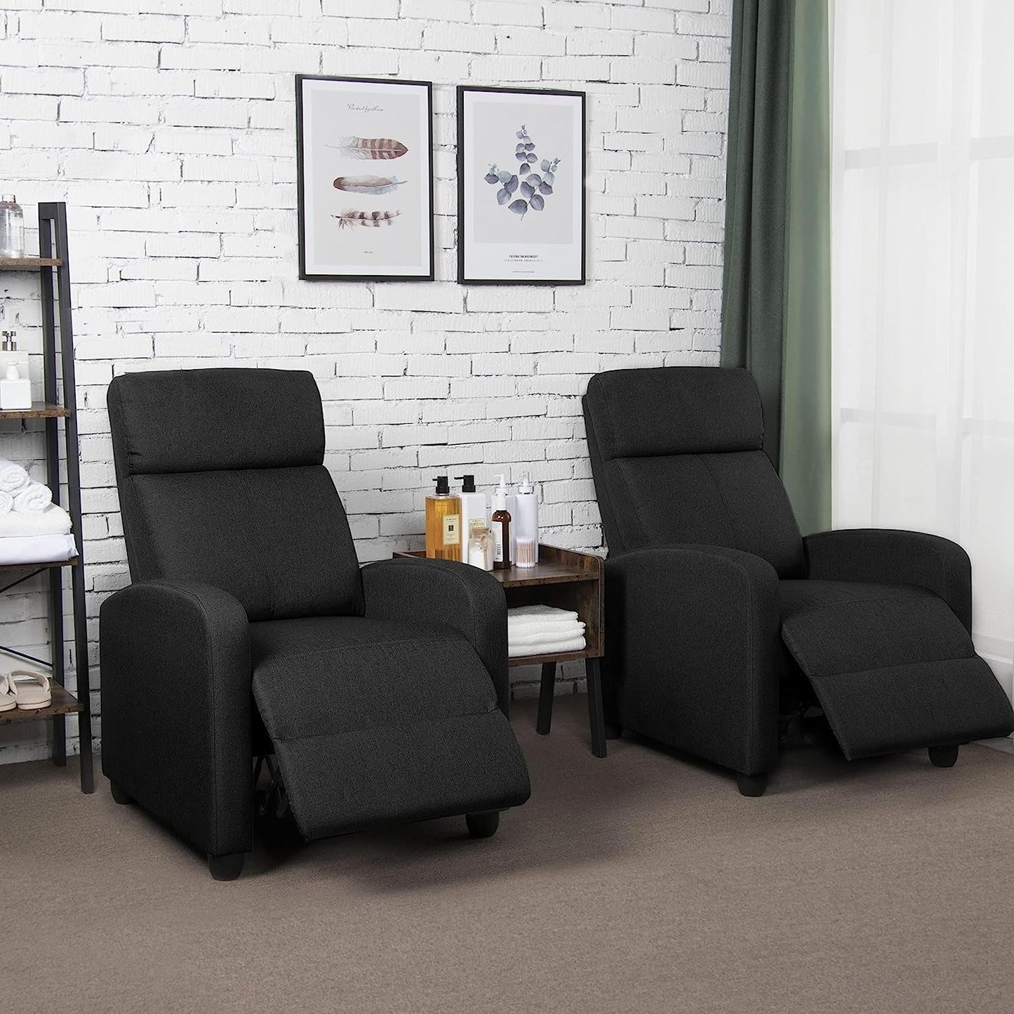 Fabric Push Back Recliner Chair Pocket Spring Matte Black ShipItFurniture