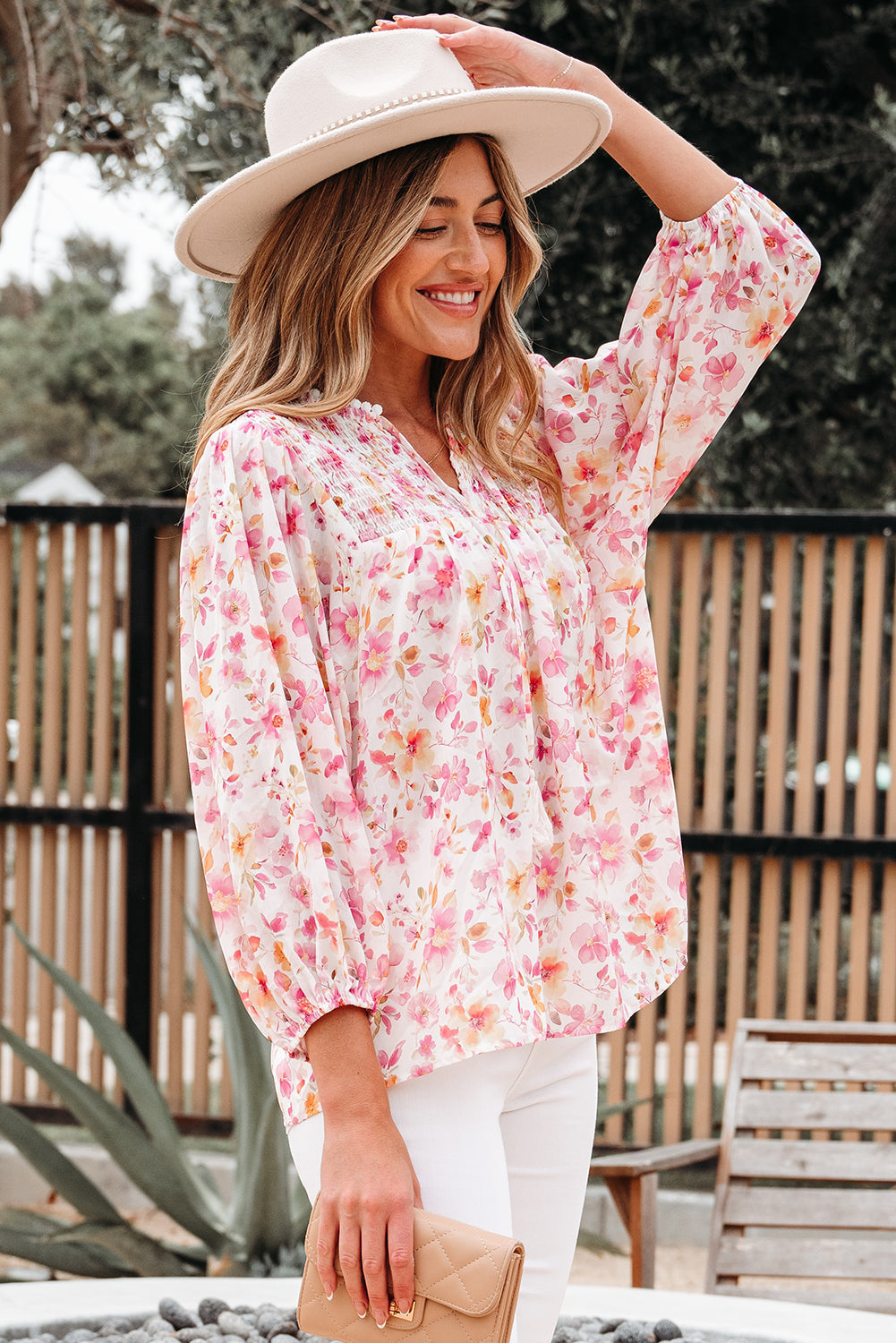 Sienna Floral Tassel Tie Tunic Blouse Threaded Pear