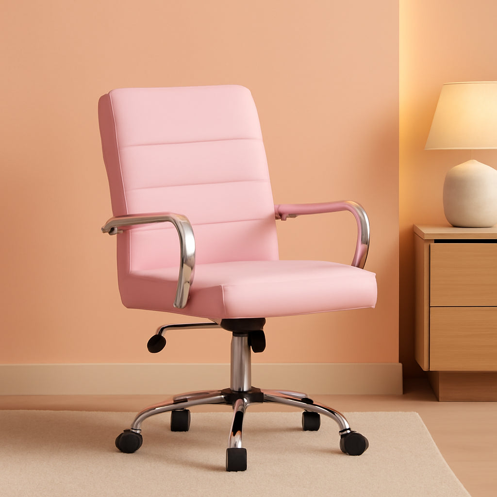 Pink Mid Back Office Chair With Arms 360 Degree Swivel ShipItFurniture