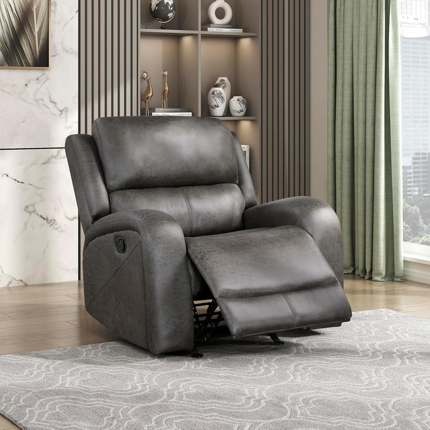 Grey Rocker Recliner Chair With Manual Recline Living Room ShipItFurniture