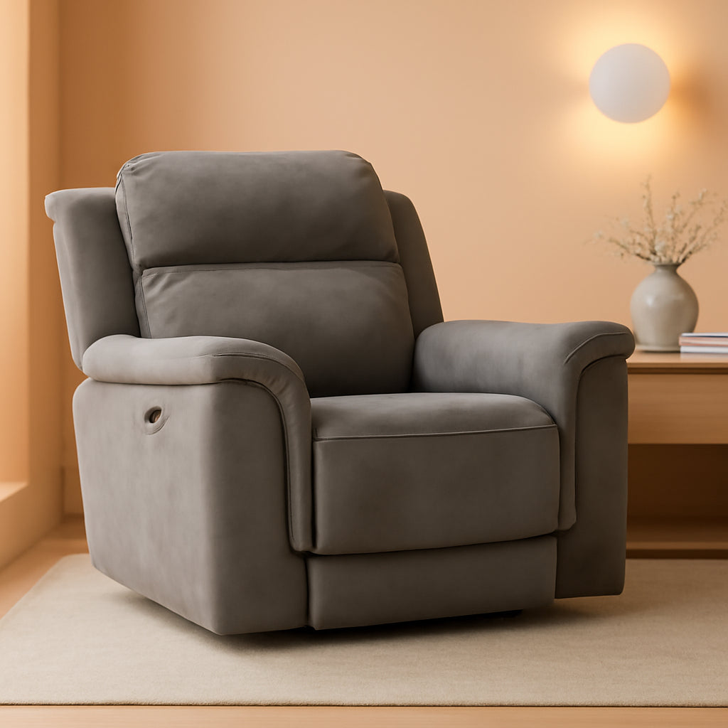 Durapella Power Recliner With Adjustable Headrest Gray ShipItFurniture