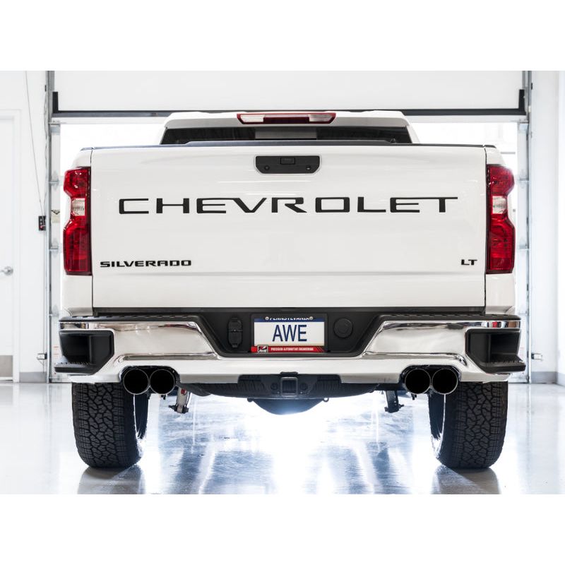 AWE Tuning 4th Gen GM 1500 5.3L 0FG Catback Split Rear Exit (w/ Bumper Cutouts) - Quad Diamond Tips NP Motorsports
