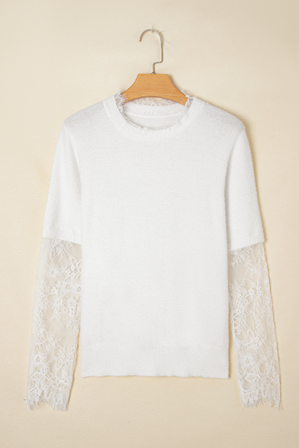 Samantha Lace Sleeve Two-piece Fuzzy Sweater Threaded Pear
