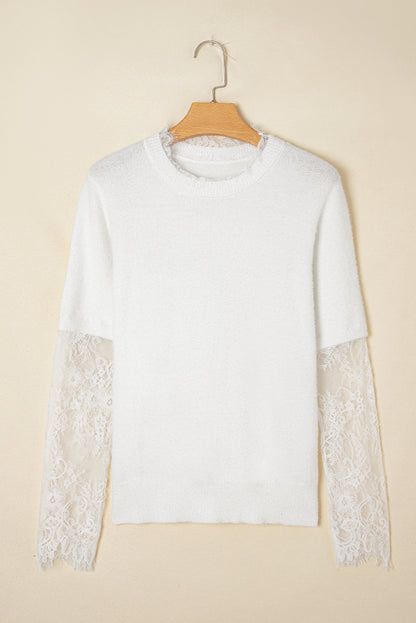 Samantha Lace Sleeve Two-piece Fuzzy Sweater