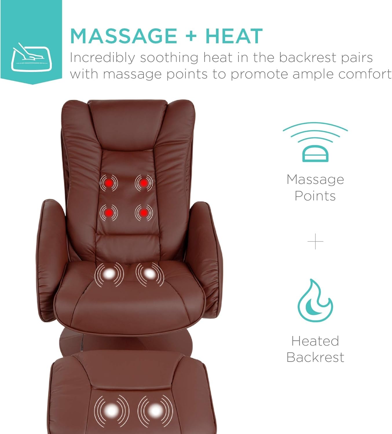 Electric Massage Recliner With Ottoman Footrest Brown ShipItFurniture