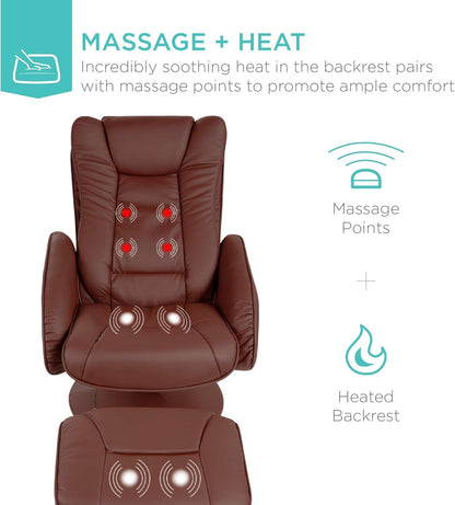 Electric Massage Recliner With Ottoman Footrest Brown ShipItFurniture