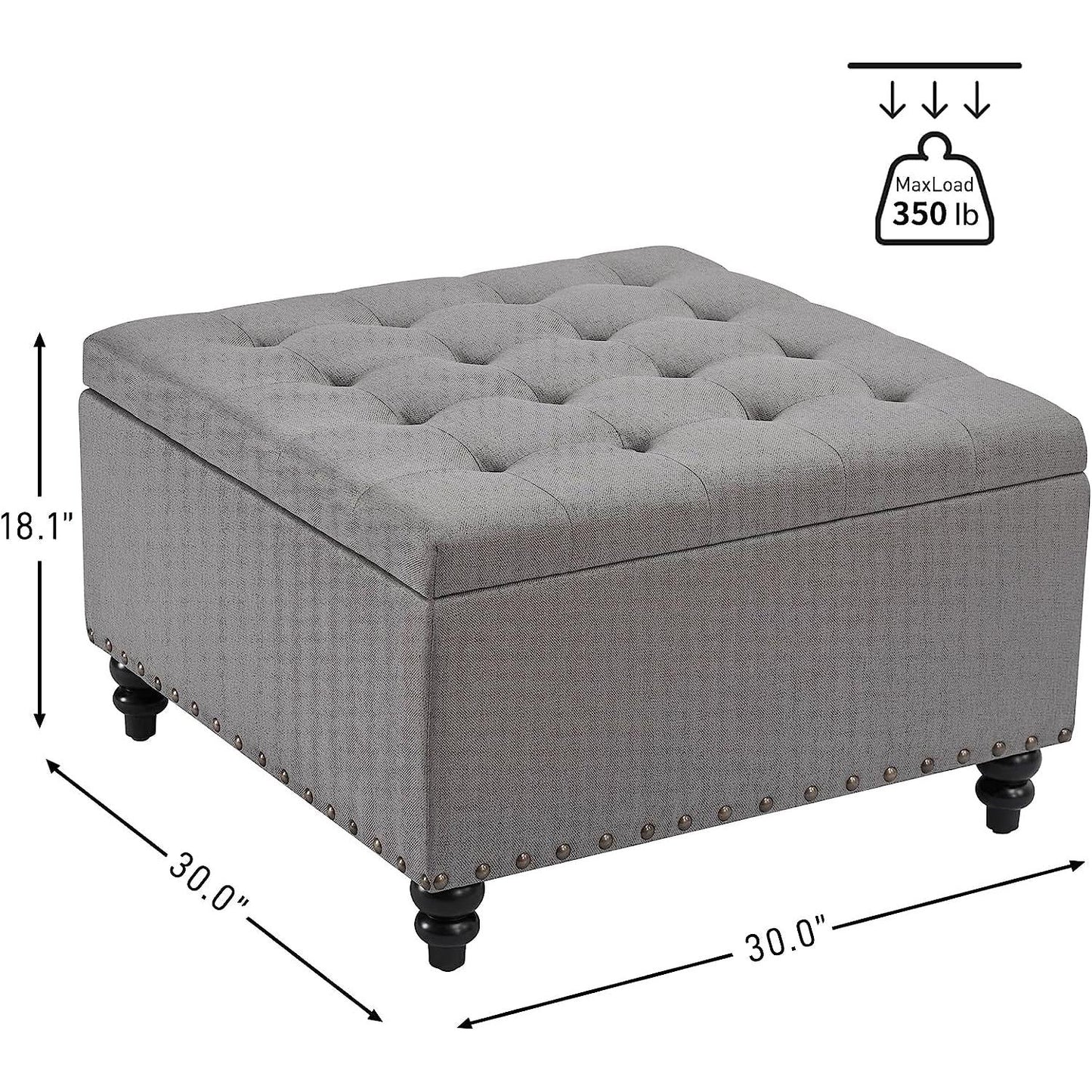 Grey Tufted Storage Ottoman Square For Living Room ShipItFurniture