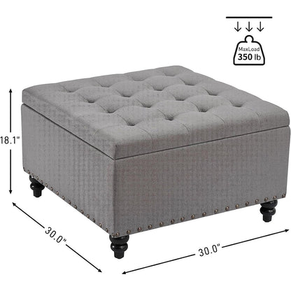 Grey Tufted Storage Ottoman Square For Living Room ShipItFurniture