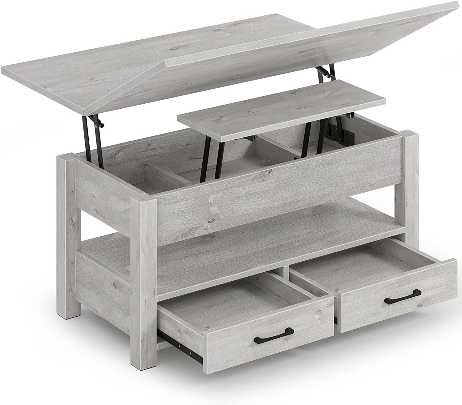 Grey Lift Top Coffee Table With Drawers Hidden Compartment ShipItFurniture